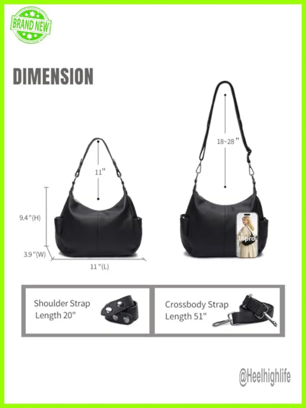 Genuine Leather Hobo Crossbody Bag with Adjustable Strap